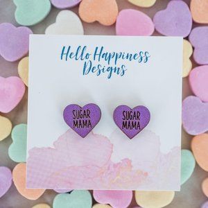 Sugar Mama purple valentines day Heart studs